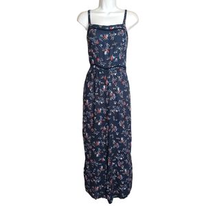 XHILARATION Colorful Floral Novelty Bird Print Sleeveless Blue Jumpsuit XL